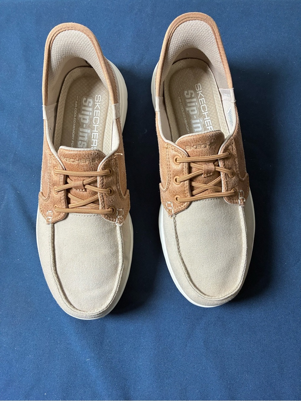 Skechers Men’s Slip-In Canvas Loafers in Beige and Tan